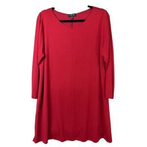 Comfy USA Red Scoop Neck Side Slits 3/4 Sleeve Long Top Size XL